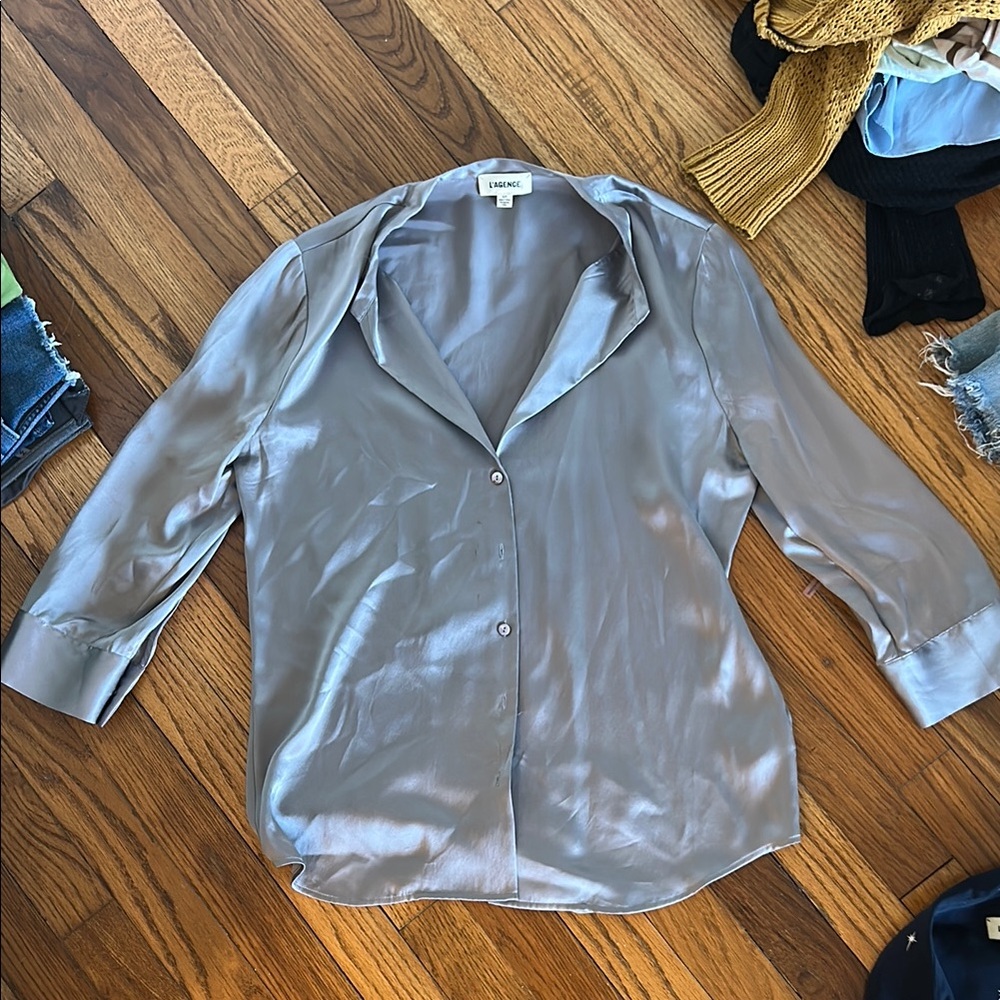Silver Button-Up Blouse
